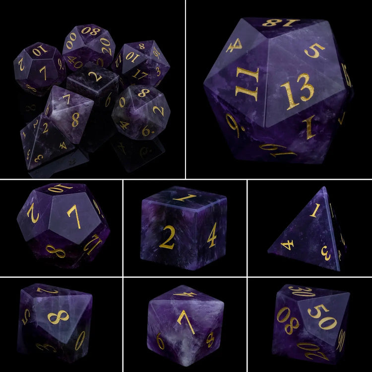 Purple Crystal Stone & Gem Dice Set – Sharp Edge Polyhedral Dice for D&D, Pathfinder & RPGs Gamers Guild