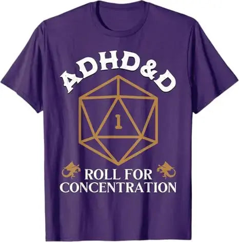 ADHD&D Roll for Concentration T-Shirt – Funny RPG Graphic Tee | Vintage Gamer Shirt for Men & Women Gamers Guild
