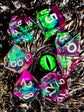 7-Piece Sharp Edge Resin Dice Set – Green Transparent Base with Copper Numbers for D&D & Tabletop RPGs Gamers Guild