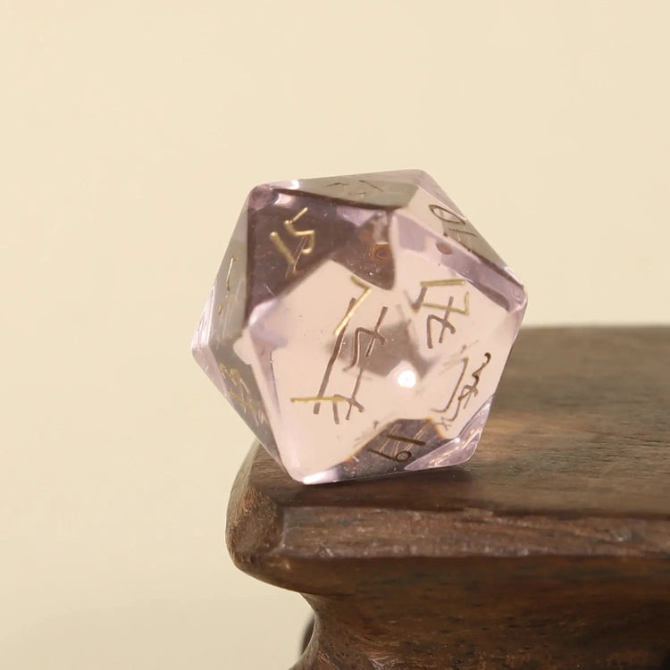 Crystal Quartz D20 – Handwritten Font Gemstone Dice for DND, Pathfinder & RPG Star Path Adventures Gamers Guild