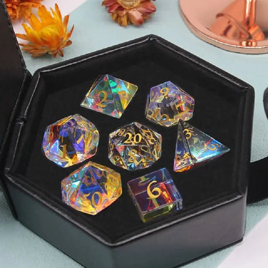 7-Piece Crystal Glass Polyhedral Dice Set – Transparent DND Dice for Dungeons & Dragons, RPG & Board Games Gamers Guild
