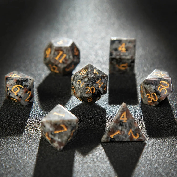 Flame Stone Volcanic Dice Set – 7Pcs UV-Reactive Gemstone Polyhedral Dice for DND & RPG Gamers Guild