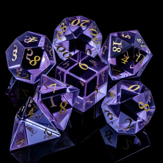 Purple Crystal Stone & Gem Dice Set – Sharp Edge Polyhedral Dice for D&D, Pathfinder & RPGs Gamers Guild