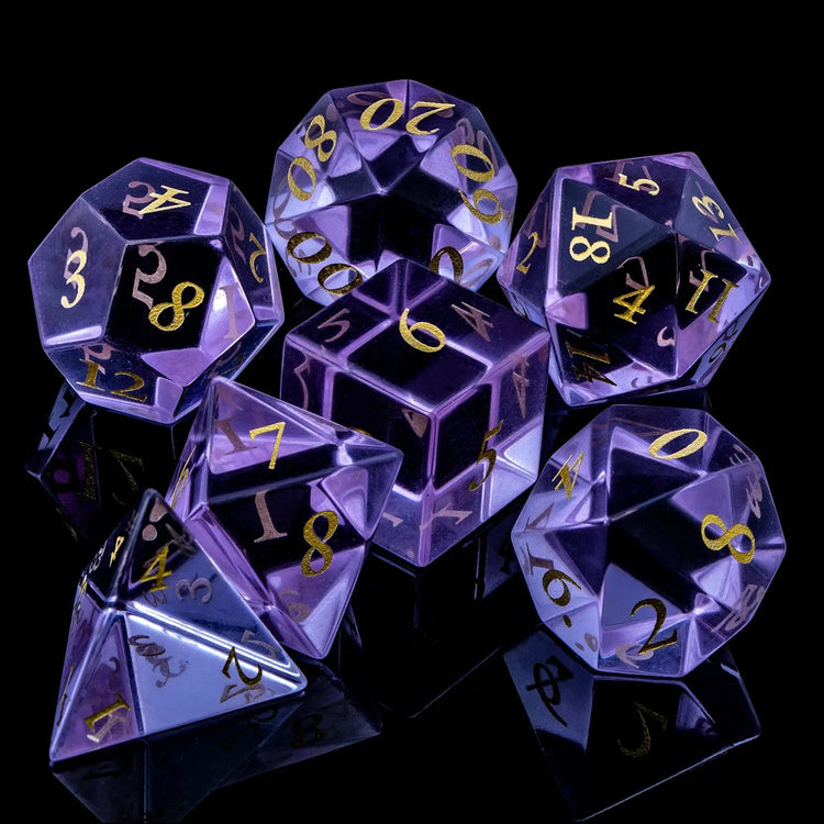 Purple Crystal Stone & Gem Dice Set – Sharp Edge Polyhedral Dice for D&D, Pathfinder & RPGs Gamers Guild