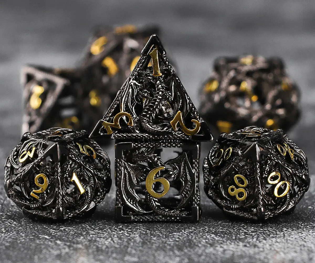 7-Piece Hollow Dragon Metal Dice Set – Intricately Carved Polyhedral Dice for D&D, Pathfinder & RPG Tabletop Games Gamers Guild