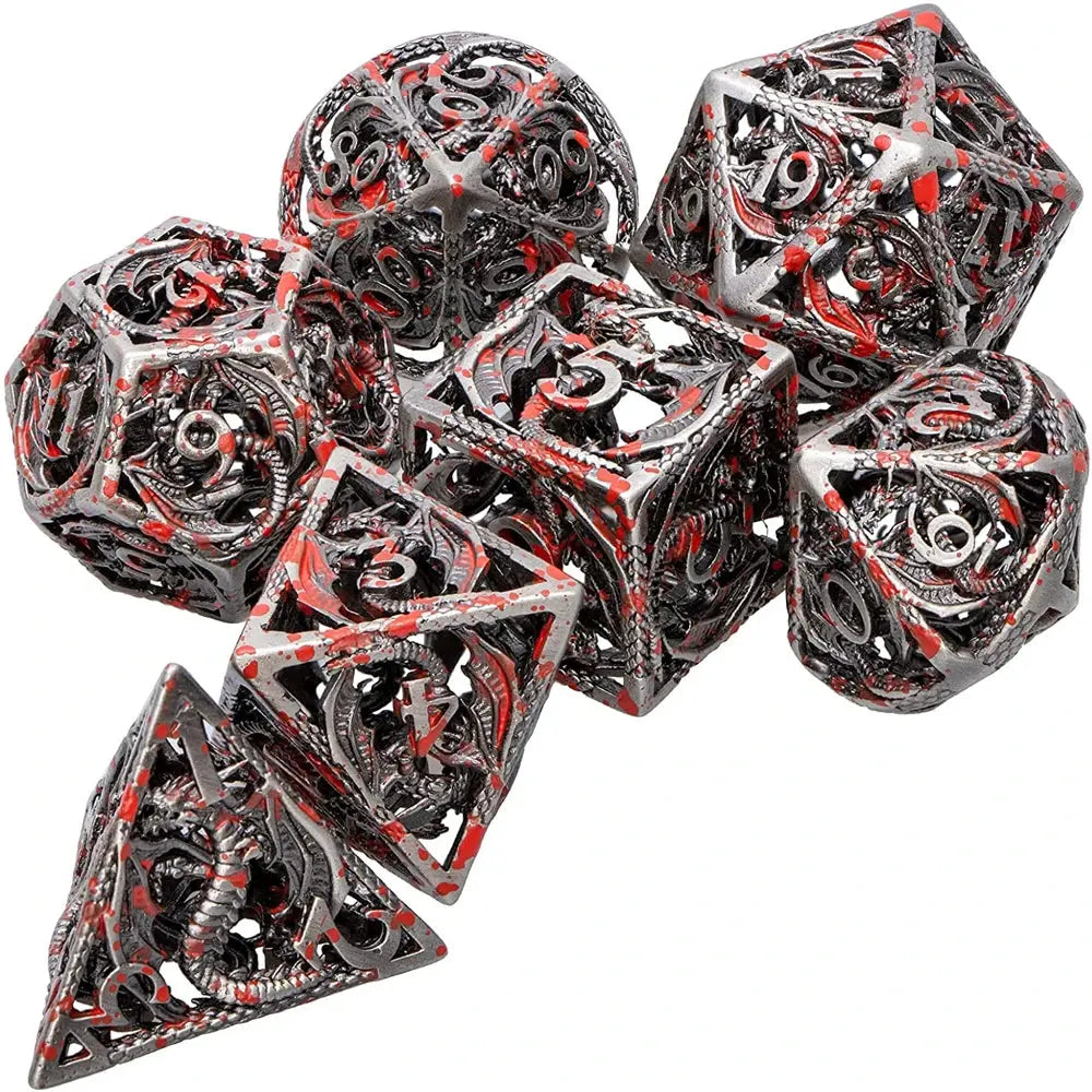 7-Piece Hollow Flying Dragon Metal Dice Set – Polyhedral RPG Dice for Dungeons & Dragons, Pathfinder & Tabletop Games Gamers Guild