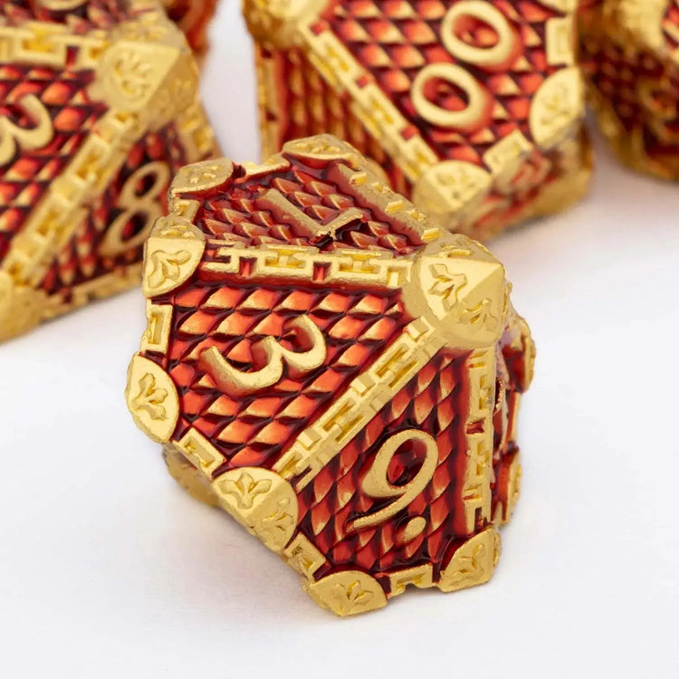Golden Red Dragon Scale Metal Dice Set – Polyhedral Dice for D&D, Pathfinder & RPGs Gamers Guild