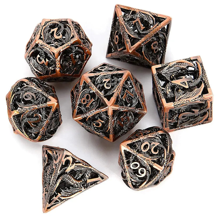 7-Piece Hollow Flying Dragon Metal Dice Set – Polyhedral RPG Dice for Dungeons & Dragons, Pathfinder & Tabletop Games Gamers Guild