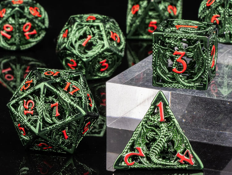 7-Piece Hollow Dragon Metal Dice Set – Intricately Carved Polyhedral Dice for D&D, Pathfinder & RPG Tabletop Games Gamers Guild