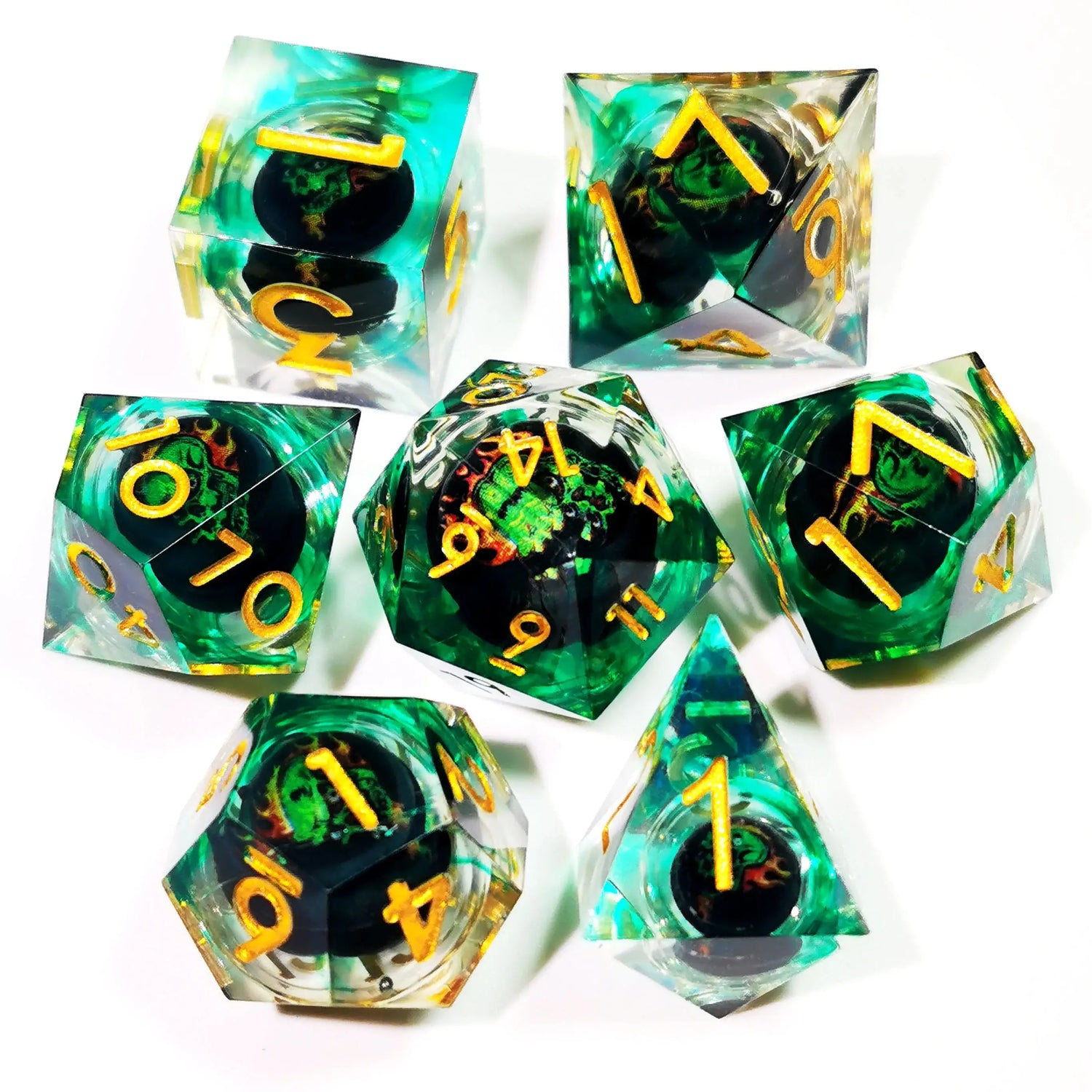 7-Piece Spinning Dragon Eye Resin Dice Set – Sharp Edge Polyhedral Dice for Dungeons & Dragons, Pathfinder & RPG Tabletop Games Gamers Guild
