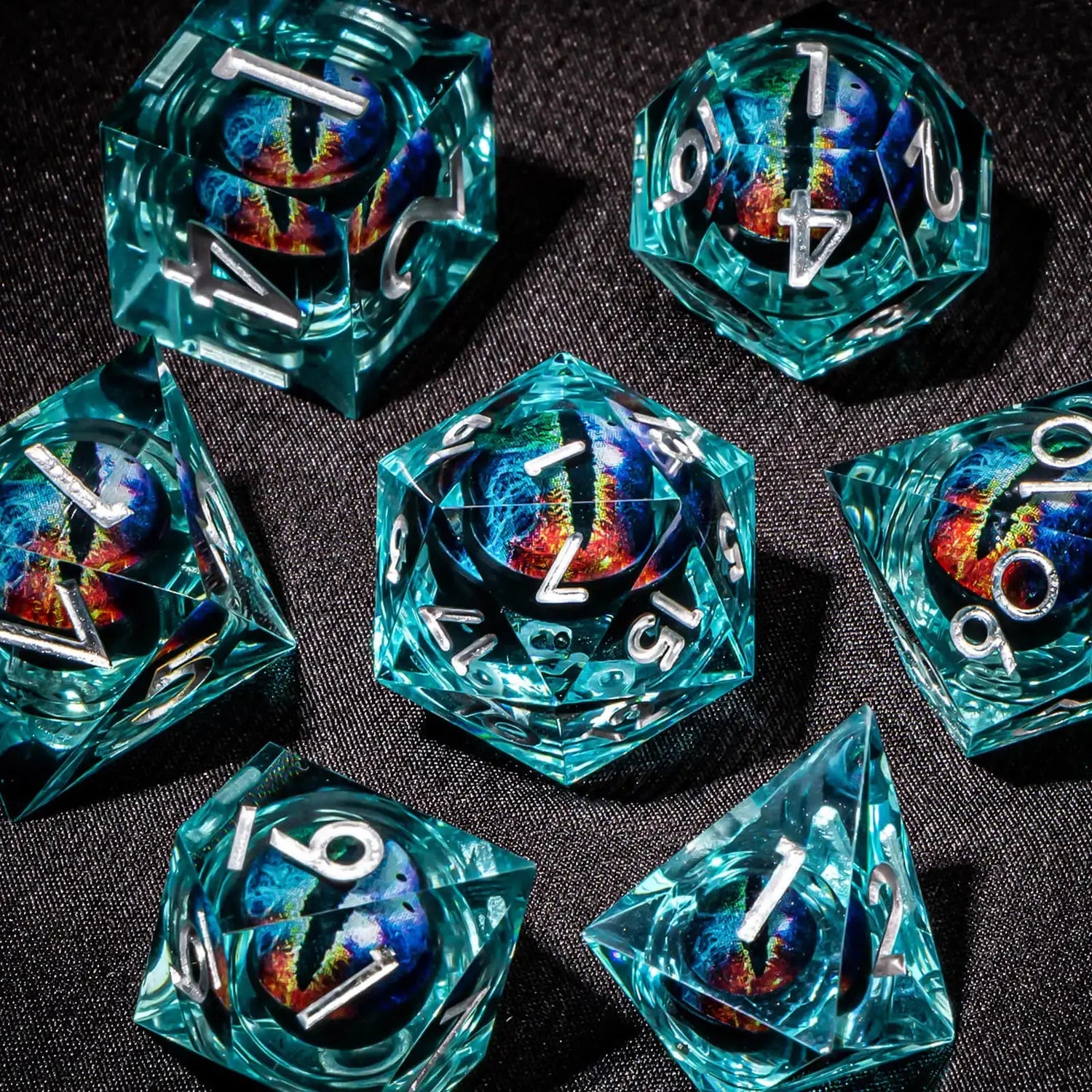 7-Piece Longan Eye Liquid Core Resin Dice Set – Sharp Edge Polyhedral Dice for Dungeons & Dragons, Pathfinder & RPG Tabletop Game Gamers Guild
