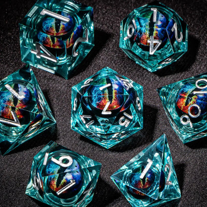 7-Piece Longan Eye Liquid Core Resin Dice Set – Sharp Edge Polyhedral Dice for Dungeons & Dragons, Pathfinder & RPG Tabletop Game Gamers Guild