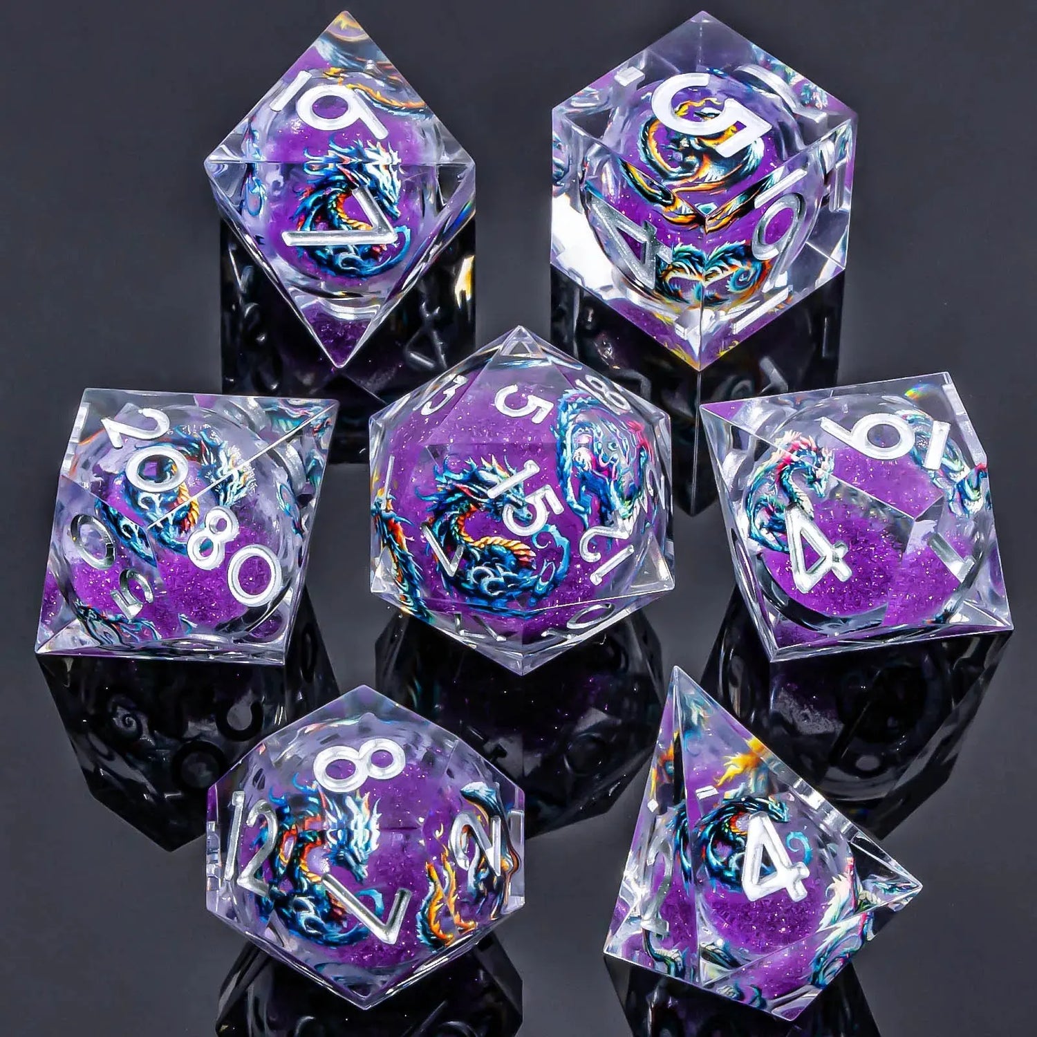 Liquid Core Dice Set – Sharp Edge Resin Polyhedral Dice for D&D, Pathfinder & RPGs Gamers Guild