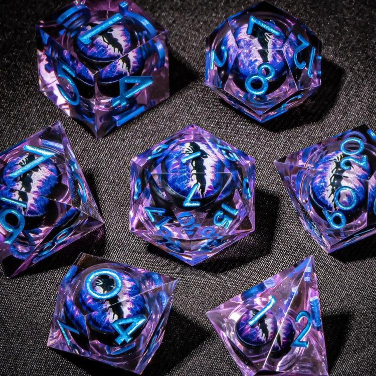 7-Piece Longan Eye Liquid Core Resin Dice Set – Sharp Edge Polyhedral Dice for Dungeons & Dragons, Pathfinder & RPG Tabletop Game Gamers Guild