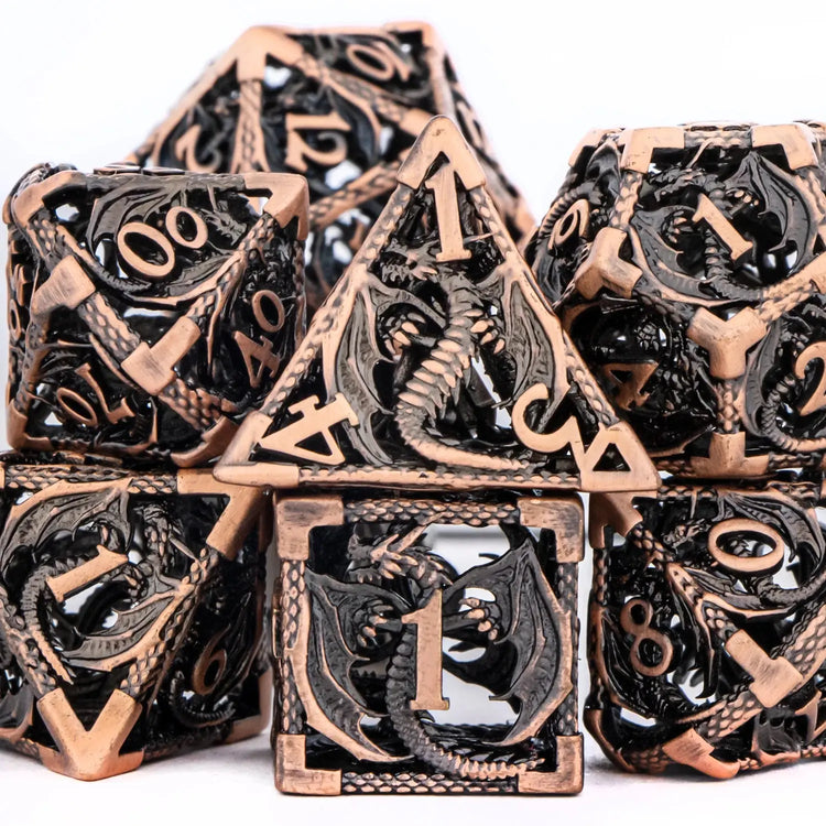 7-Piece Hollow Dragon Metal Dice Set – Intricately Carved Polyhedral Dice for D&D, Pathfinder & RPG Tabletop Games Gamers Guild