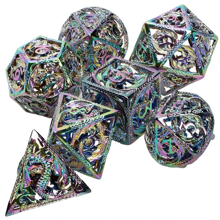 7-Piece Hollow Flying Dragon Metal Dice Set – Polyhedral RPG Dice for Dungeons & Dragons, Pathfinder & Tabletop Games Gamers Guild