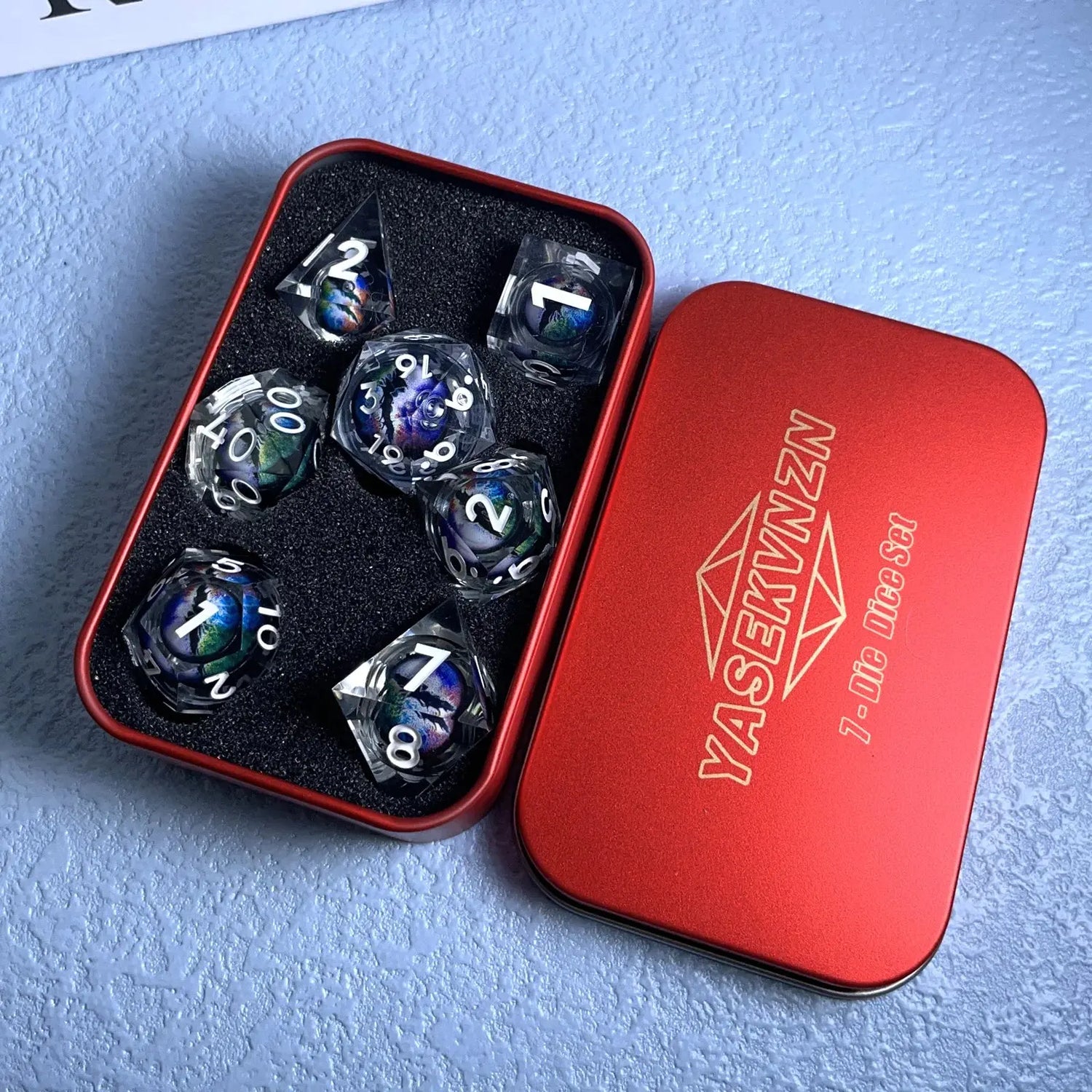 Dragon’s Eye Liquid Core Dice Set – Sharp Edge Polyhedral Resin Dice for D&D, Pathfinder & RPGs Gamers Guild