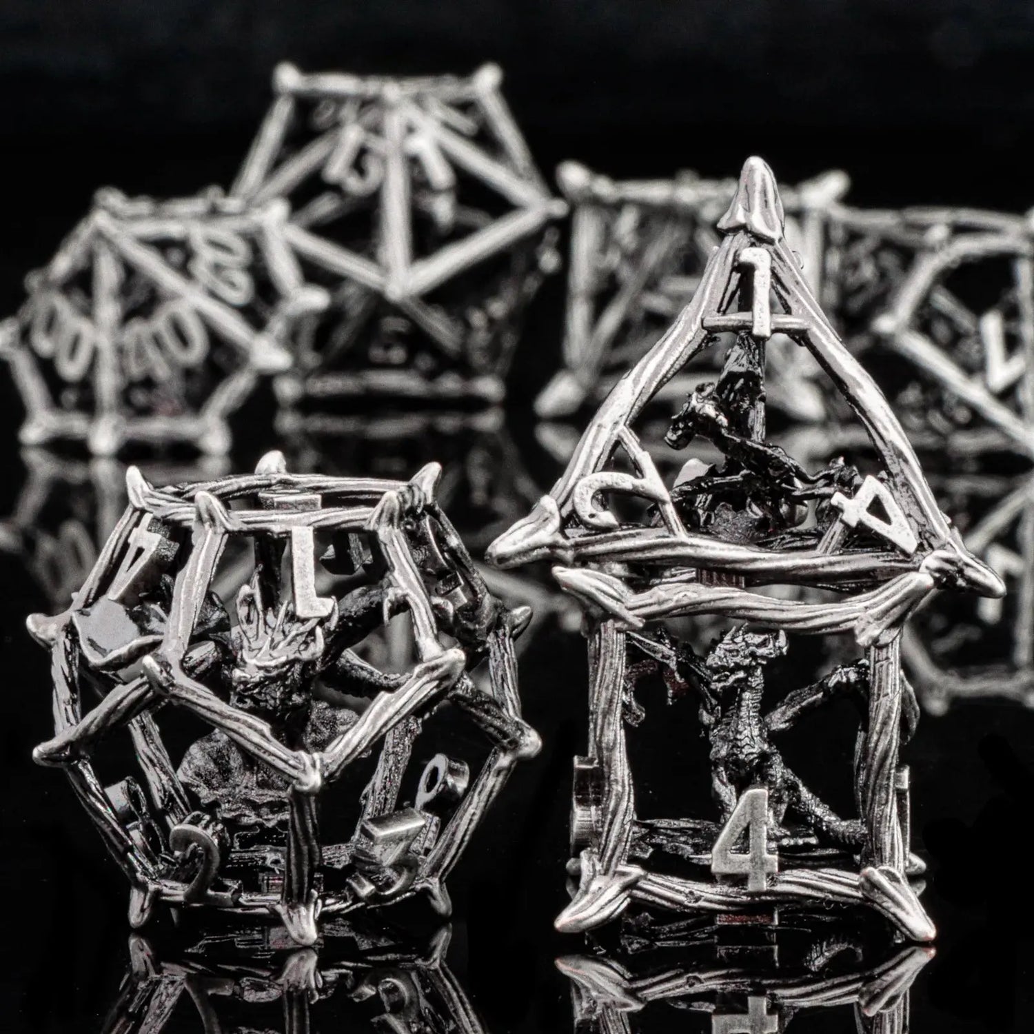 7-Piece Hollow Dragon Metal Dice Set – Intricately Carved Polyhedral Dice for D&D, Pathfinder & RPG Tabletop Games Gamers Guild