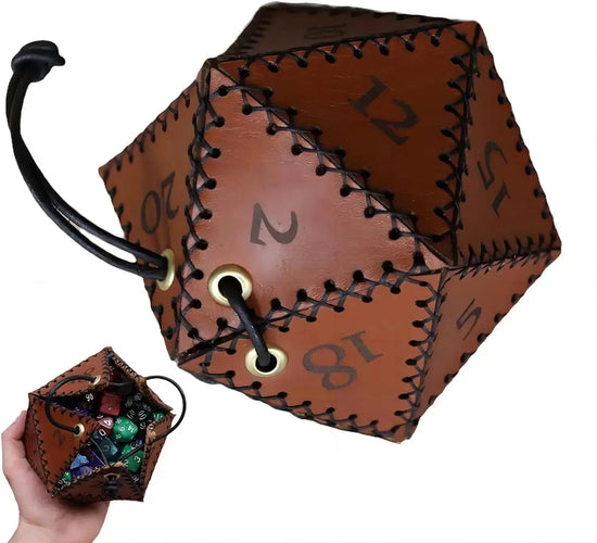 Leather D20 Dice Bag – Polyhedral Dice Pouch with Drawstring for DND, RPG & Board Game Storage Gamers Guild