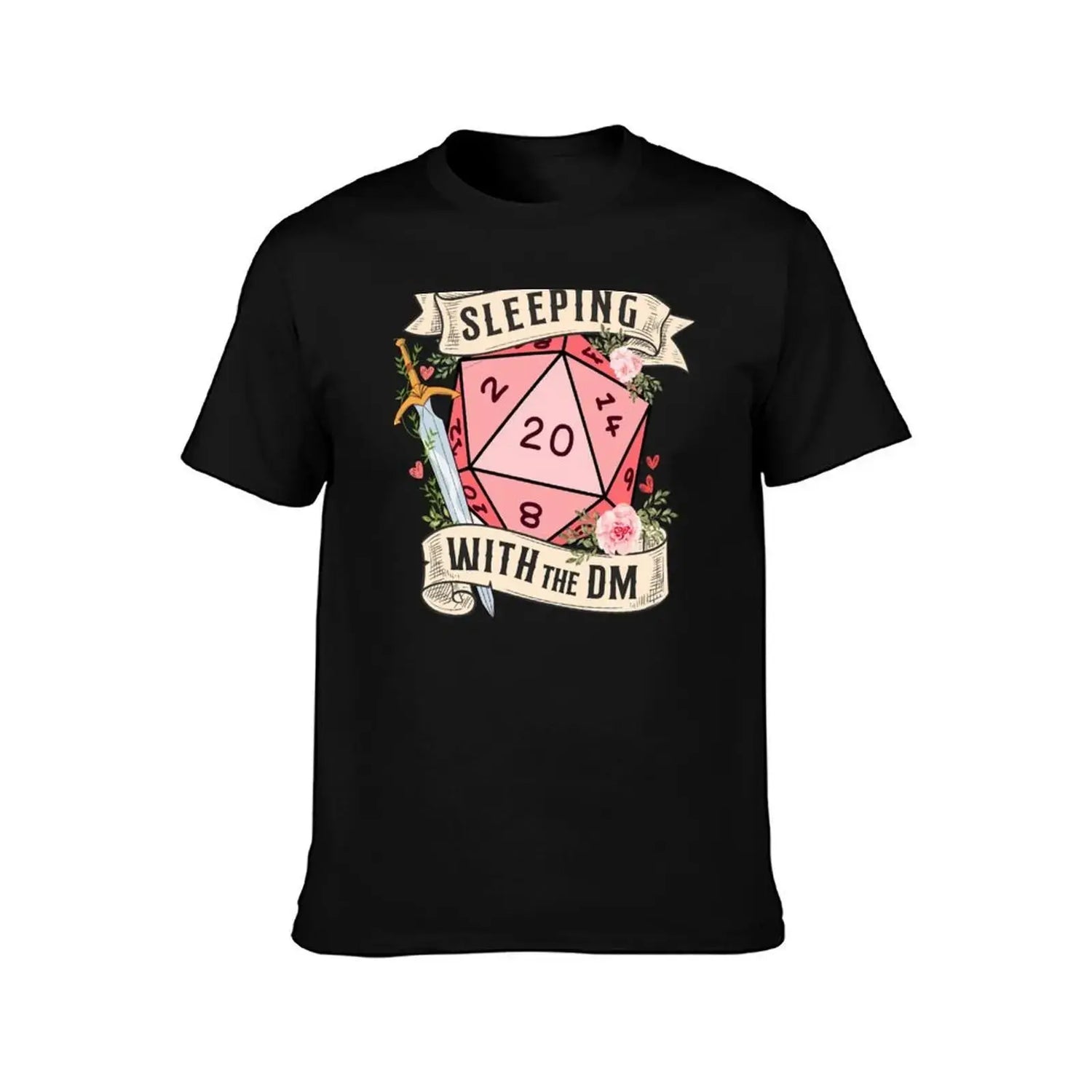 SLEEPING WITH THE DM T-Shirt – Funny DnD Girlfriend/Wife Gift | Floral d20 Dice & Sword Cotton Tee Gamers Guild