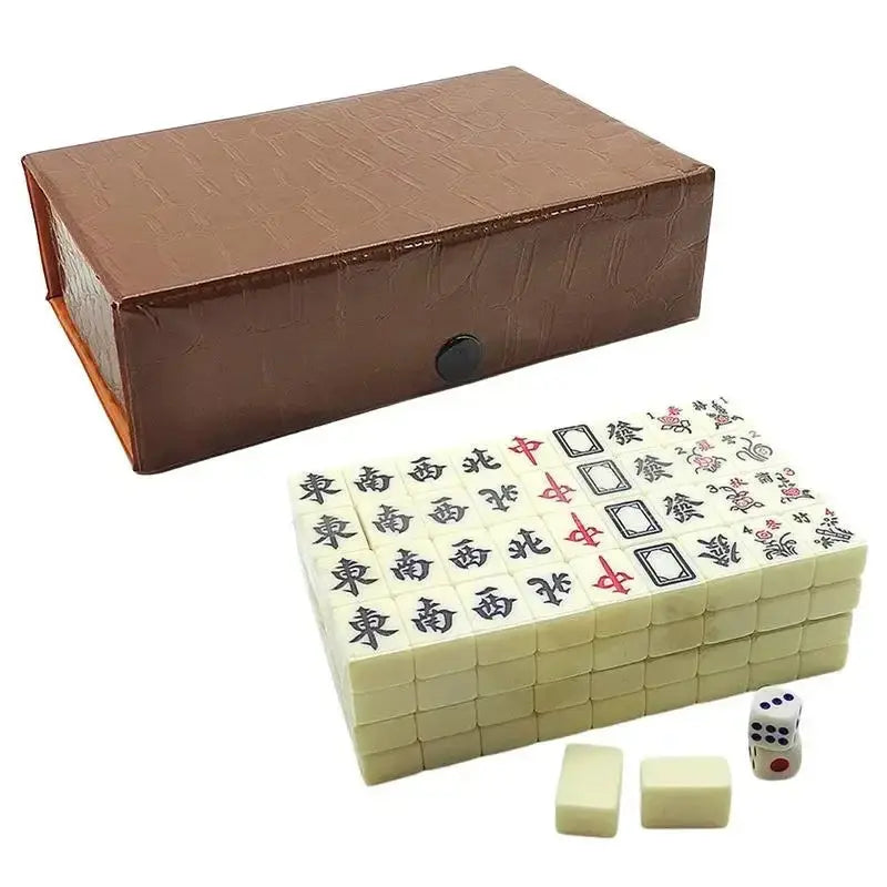 Mini Chinese Mahjong Game Set – 144 Engraved White Tiles, Compact Traveler Edition with Storage Box – Perfect for Family Gatherings, Parties & Leisure Play Gamers Guild
