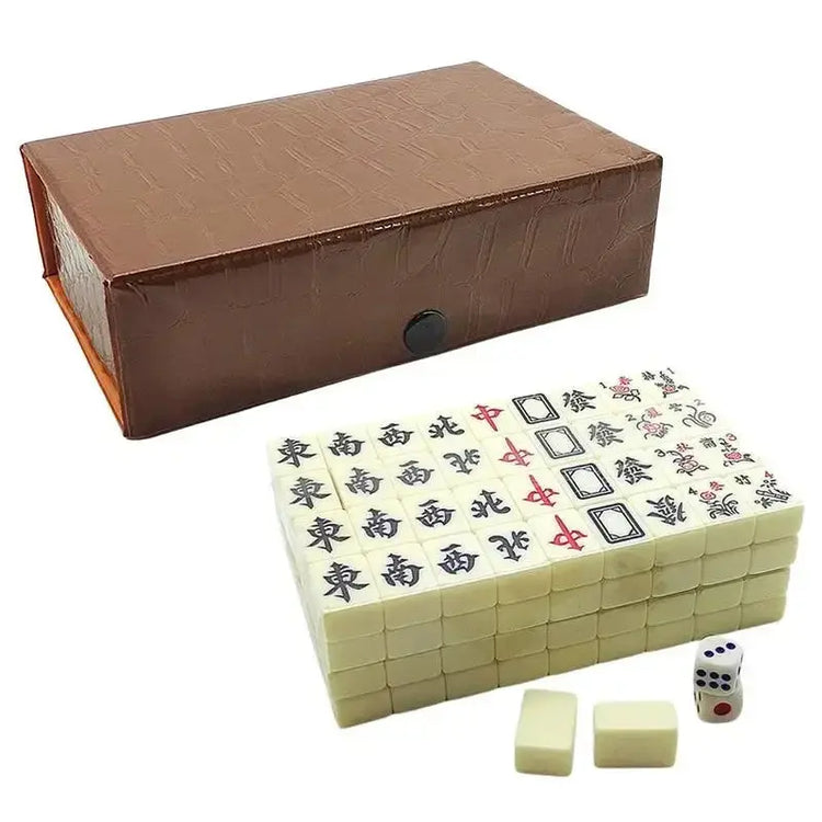 Mini Chinese Mahjong Game Set – 144 Engraved White Tiles, Compact Traveler Edition with Storage Box – Perfect for Family Gatherings, Parties & Leisure Play Gamers Guild