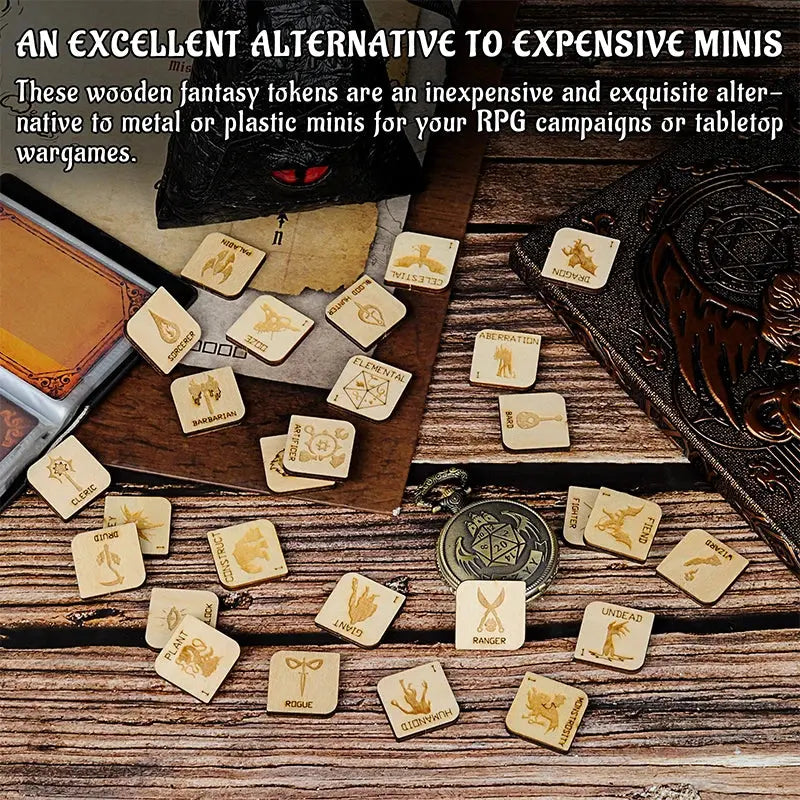 CZYY D&D Tabletop Game Tokens – 110 PCS Wooden Hero & Monster Set for RPGs Gamers Guild