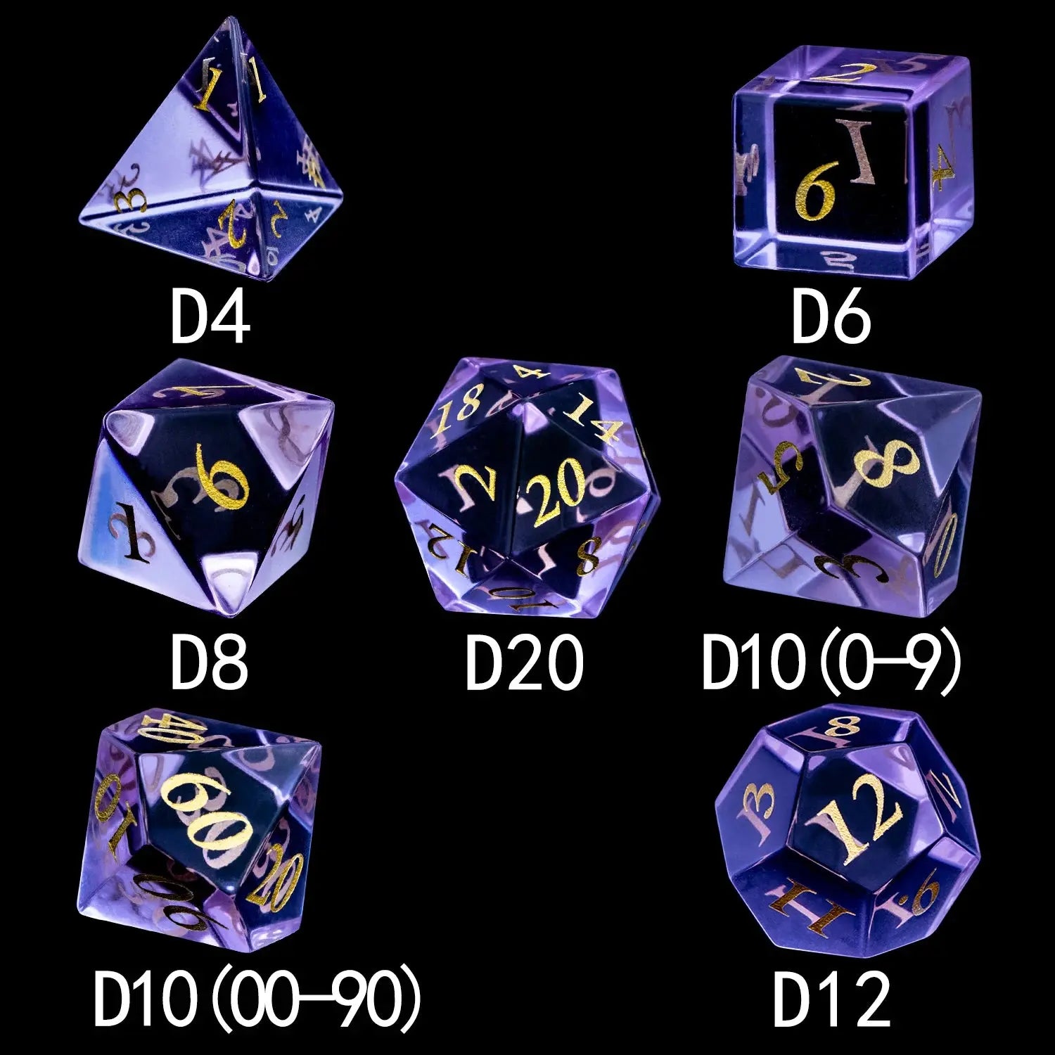 Purple Crystal Stone & Gem Dice Set – Sharp Edge Polyhedral Dice for D&D, Pathfinder & RPGs Gamers Guild