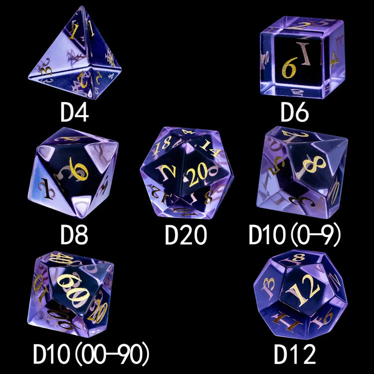 Purple Crystal Stone & Gem Dice Set – Sharp Edge Polyhedral Dice for D&D, Pathfinder & RPGs Gamers Guild