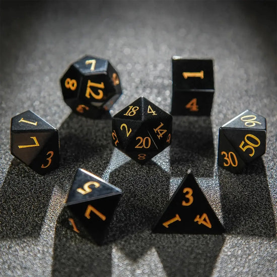 Black Obsidian Pirate Dice Set – 7-Piece Metal Polyhedral Dice for DND, RPG & Tabletop Questing Gamers Guild