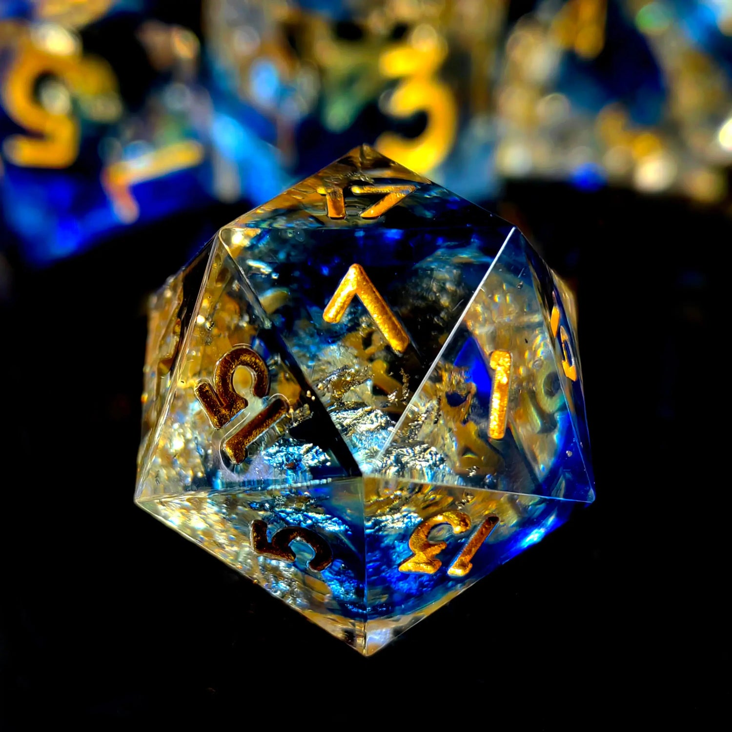 7-Piece Light Blue Resin Polyhedral Dice Set – Gold Numbered DND Dice for RPG & Tabletop Games Gamers Guild