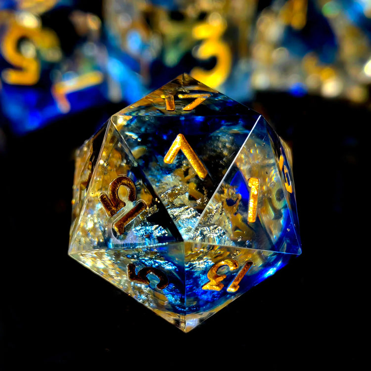 7-Piece Light Blue Resin Polyhedral Dice Set – Gold Numbered DND Dice for RPG & Tabletop Games Gamers Guild