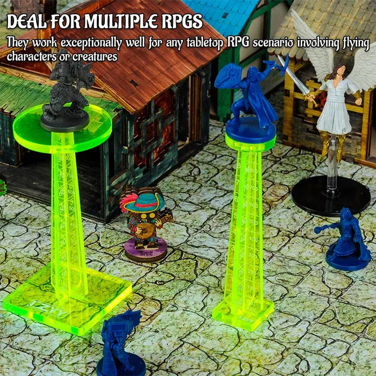 DND Flight Stand Set – 2-Piece Fluorescent Acrylic Combat Risers for Flying Miniatures  Adjustable Height Platforms for RPGs Gamers Guild