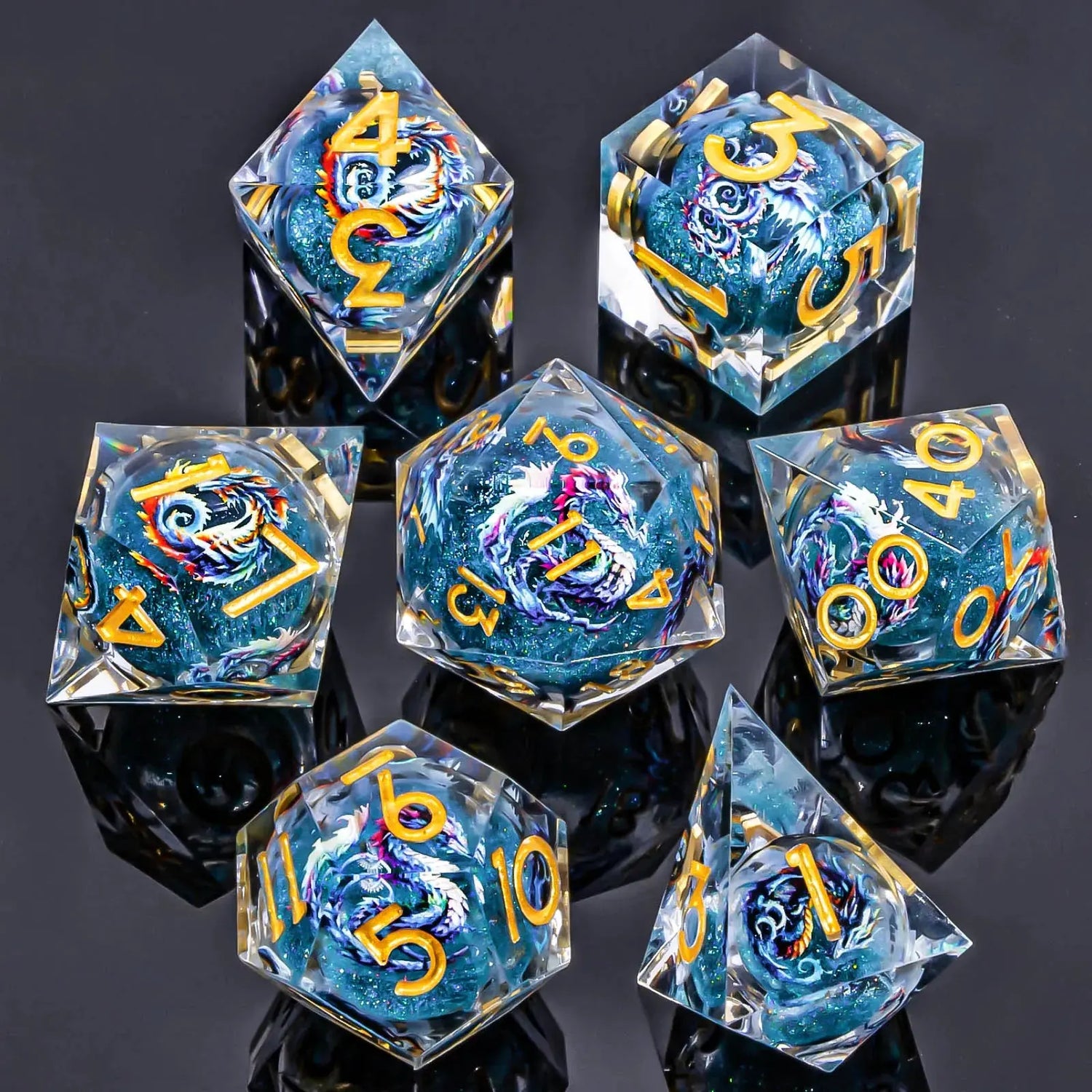 Liquid Core Dice Set – Sharp Edge Resin Polyhedral Dice for D&D, Pathfinder & RPGs Gamers Guild