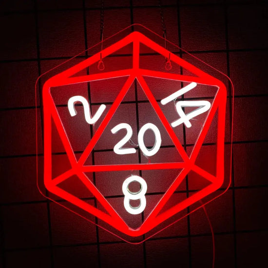 Dice LED Neon Sign — Dungeons & Dragons Game Wall Light | USB-Powered Acrylic Décor for Roleplay Rooms & Gamer Caves Gamers Guild