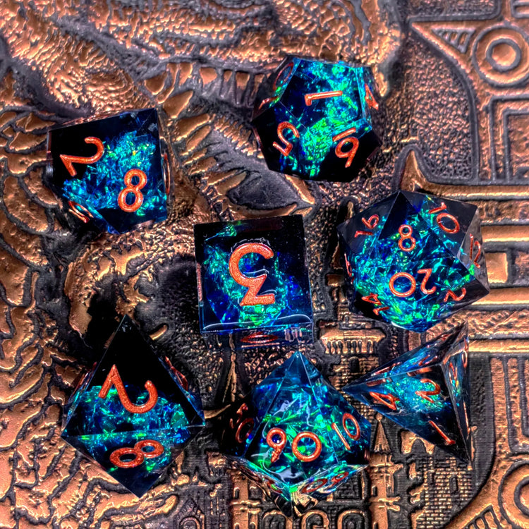 7-Piece Light Blue Resin Polyhedral Dice Set – Gold Numbered DND Dice for RPG & Tabletop Games Gamers Guild