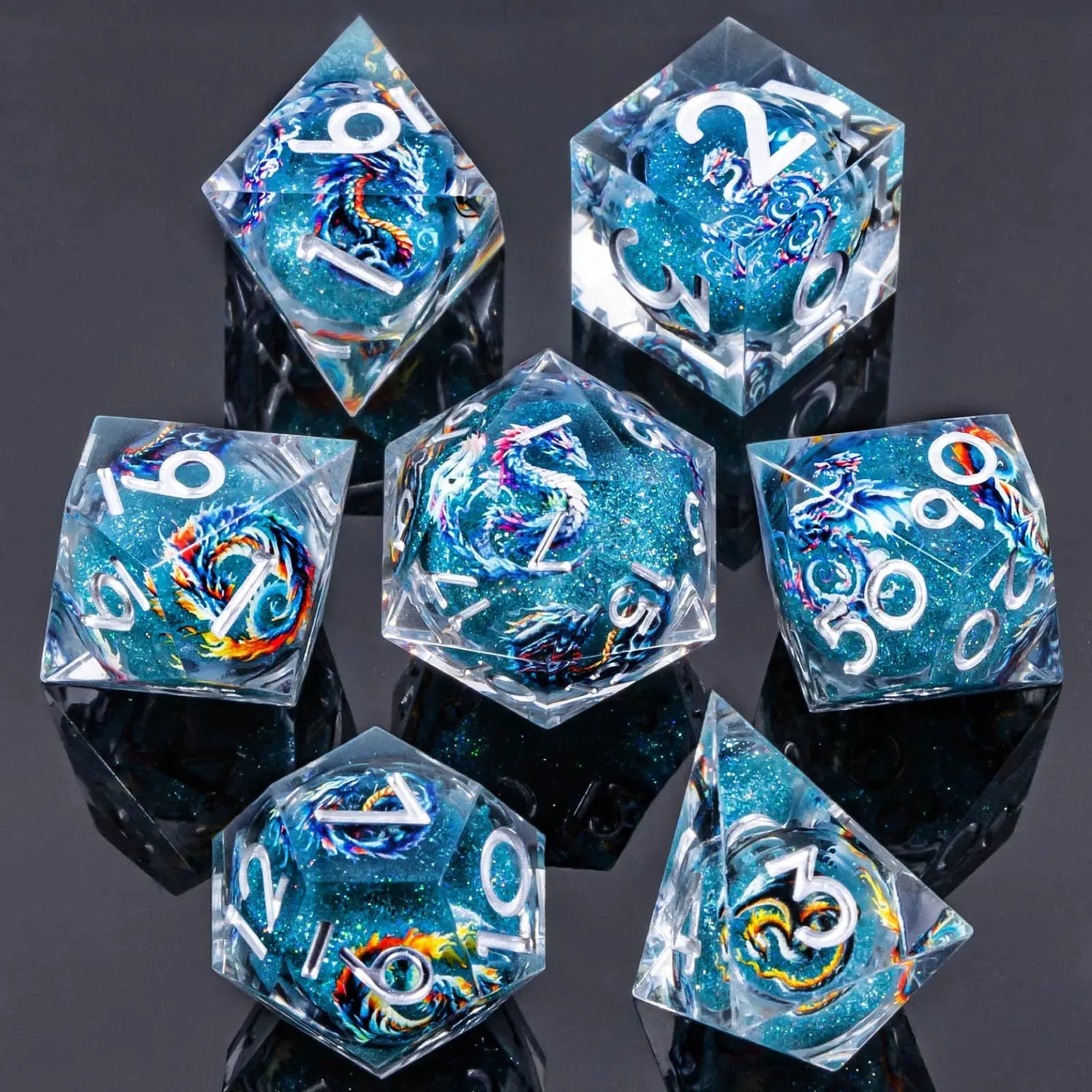 Liquid Core Dice Set – Sharp Edge Resin Polyhedral Dice for D&D, Pathfinder & RPGs Gamers Guild