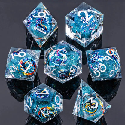 Liquid Core Dice Set – Sharp Edge Resin Polyhedral Dice for D&D, Pathfinder & RPGs Gamers Guild
