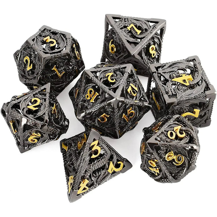 7-Piece Hollow Flying Dragon Metal Dice Set – Polyhedral RPG Dice for Dungeons & Dragons, Pathfinder & Tabletop Games Gamers Guild