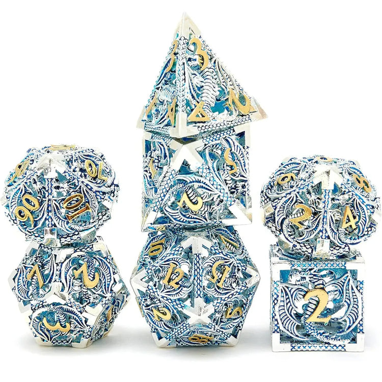 7-Piece Hollow Flying Dragon Metal Dice Set – Polyhedral RPG Dice for Dungeons & Dragons, Pathfinder & Tabletop Games Gamers Guild