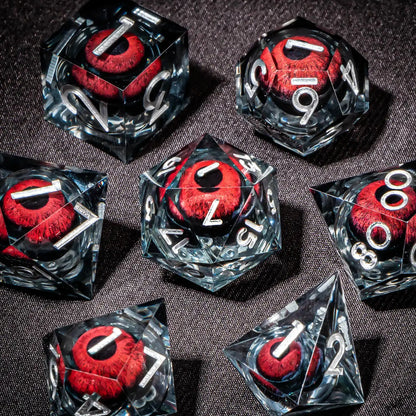 7-Piece Longan Eye Liquid Core Resin Dice Set – Sharp Edge Polyhedral Dice for Dungeons & Dragons, Pathfinder & RPG Tabletop Game Gamers Guild
