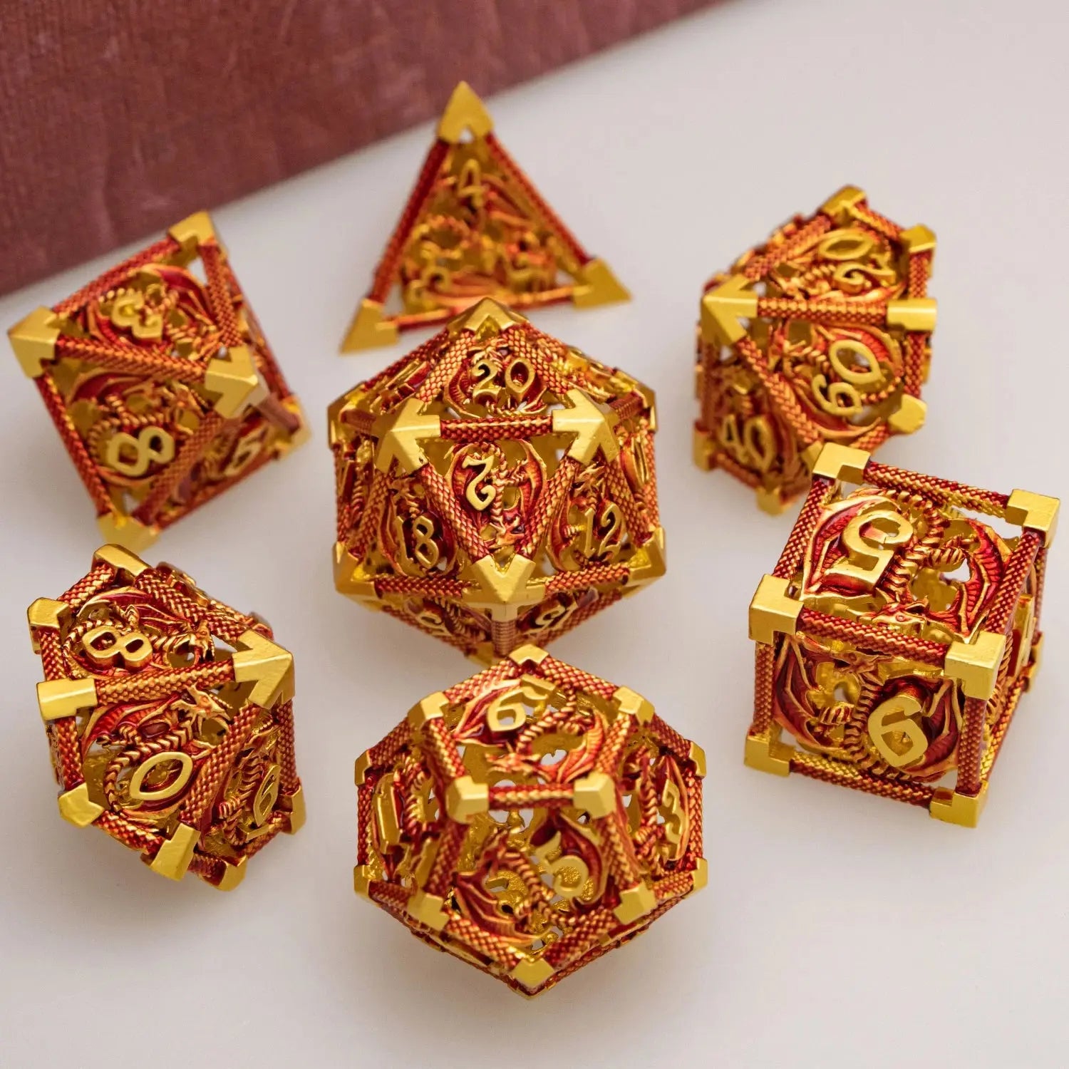 Ancient Gold Hollow Dragon Dice Set – Metal Polyhedral Dice for D&D, Pathfinder & RPGs Gamers Guild
