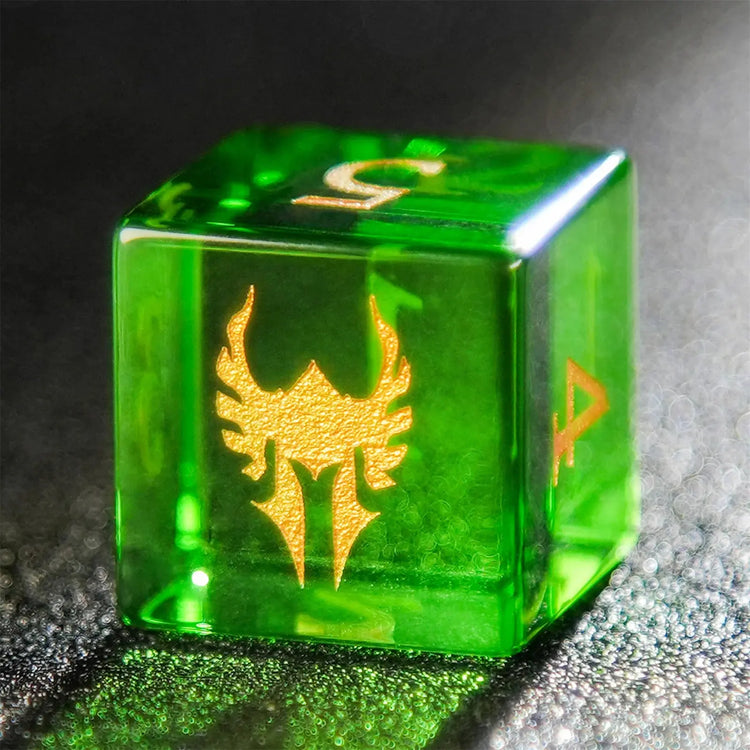 Green Glass Paladin Dice Set – 7pc Resin Polyhedral Dice with Golden Font for DND & RPG Tabletop Games Gamers Guild