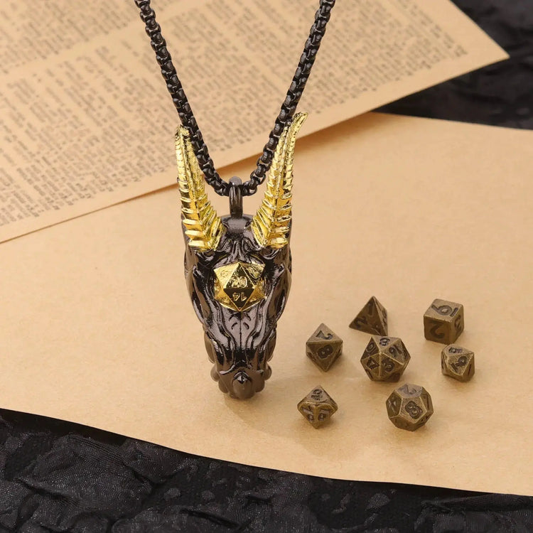 Dragon Head Necklace Set with Mini Dice Dragon – Fantasy Jewelry for D&D, MTG & RPG Gamers Gamers Guild