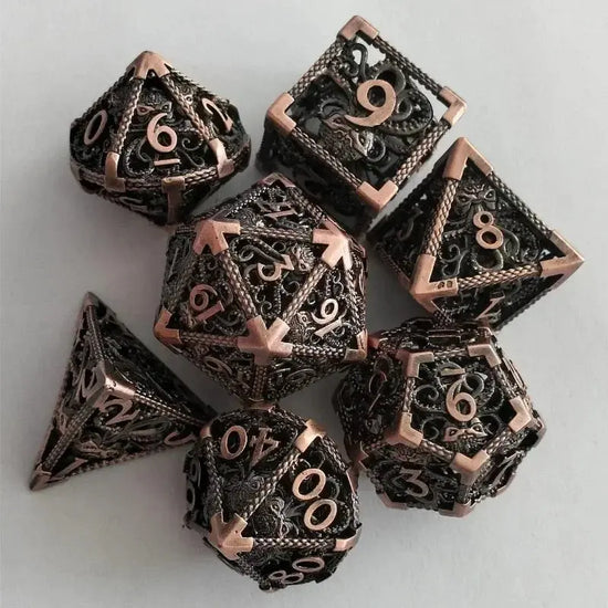 7-Piece Hollow Metal Dragon Dice Set – Engraved Polyhedral RPG Dice for D&D, Pathfinder & Collector Display Gamers Guild