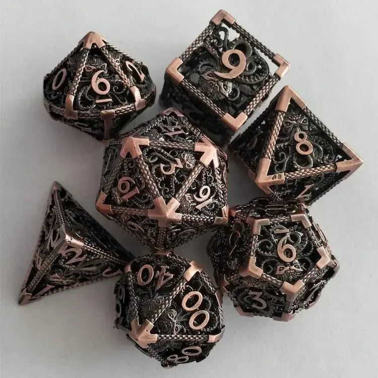 7-Piece Hollow Metal Dragon Dice Set – Engraved Polyhedral RPG Dice for D&D, Pathfinder & Collector Display Gamers Guild