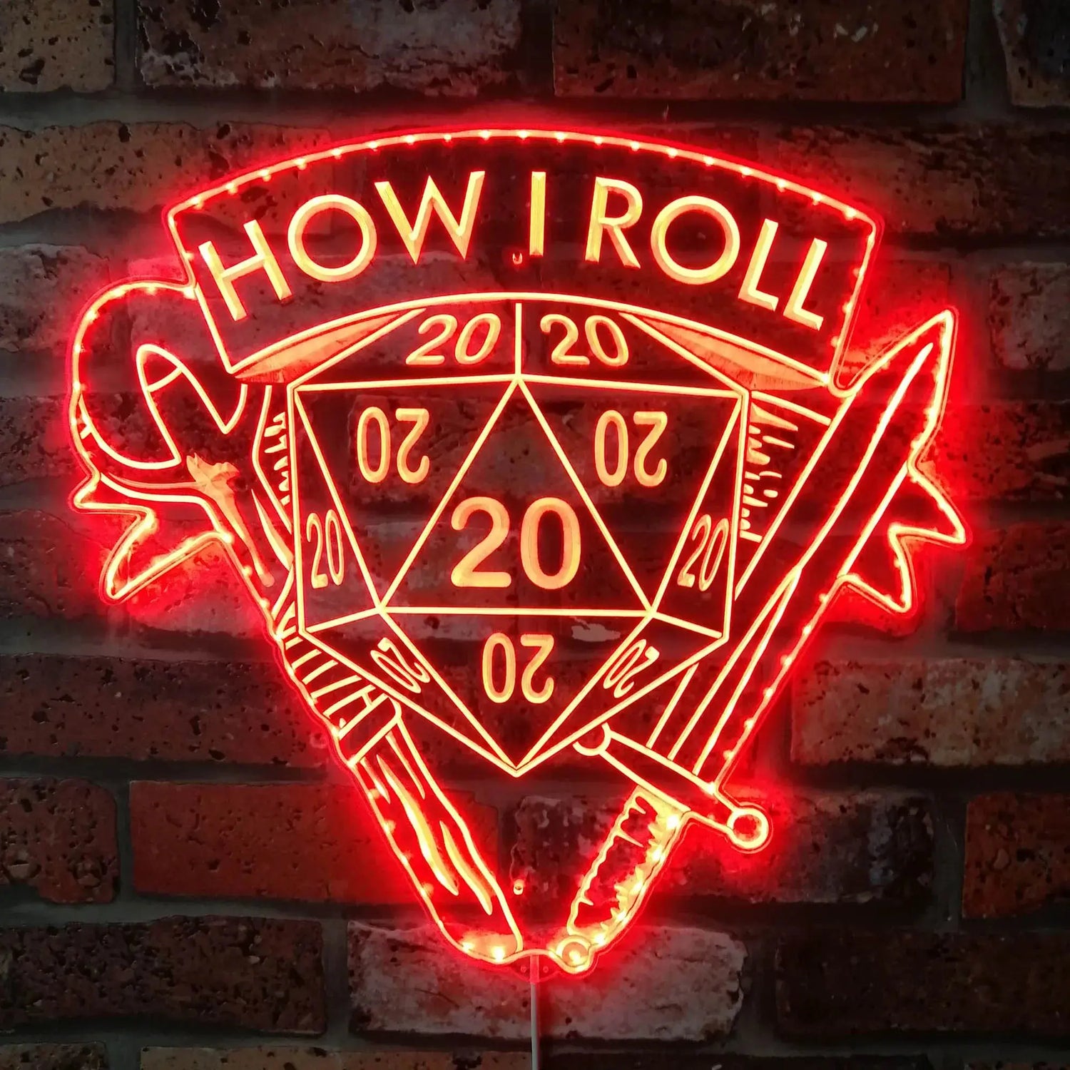 "How I Roll" DND Neon LED Sign – Edge-Lit Acrylic Gamer Light with Bluetooth Control  Game Room Decor for RPG Fans Gamers Guild
