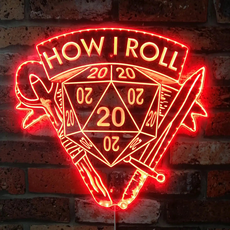 "How I Roll" DND Neon LED Sign – Edge-Lit Acrylic Gamer Light with Bluetooth Control  Game Room Decor for RPG Fans Gamers Guild