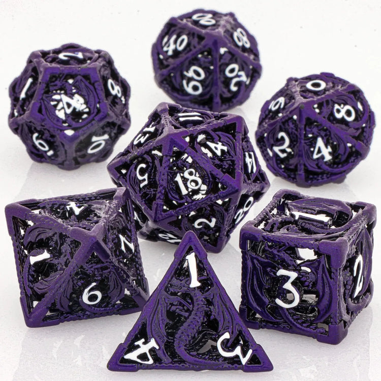 7-Piece Hollow Dragon Metal Dice Set – Intricately Carved Polyhedral Dice for Dungeons & Dragons, Pathfinder & RPG Tabletop Games Gamers Guild