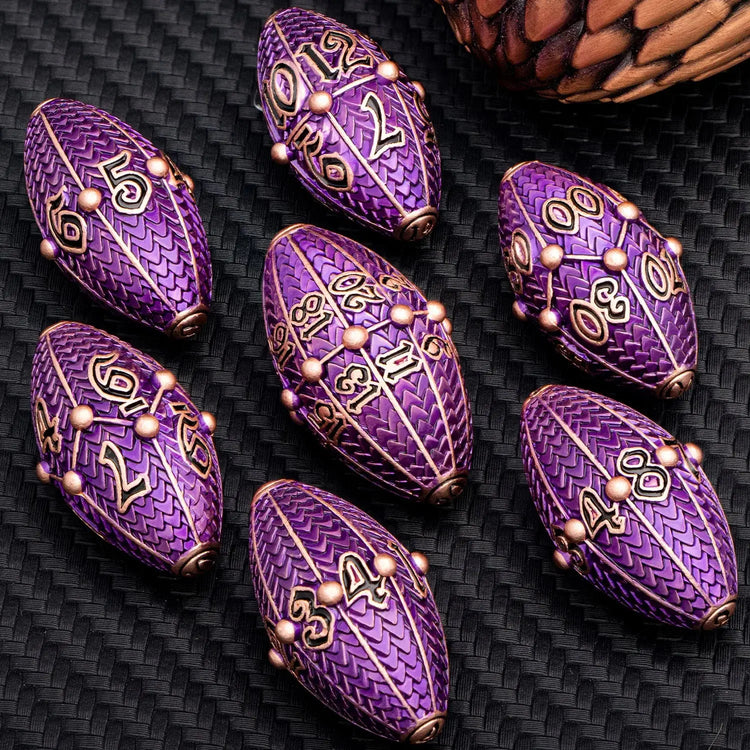 ARUOHHA Copper Purple Dragon Egg Dice Set – Metal Polyhedral Dice with Rotating Shell for D&D, Pathfinder & RPGs Gamers Guild
